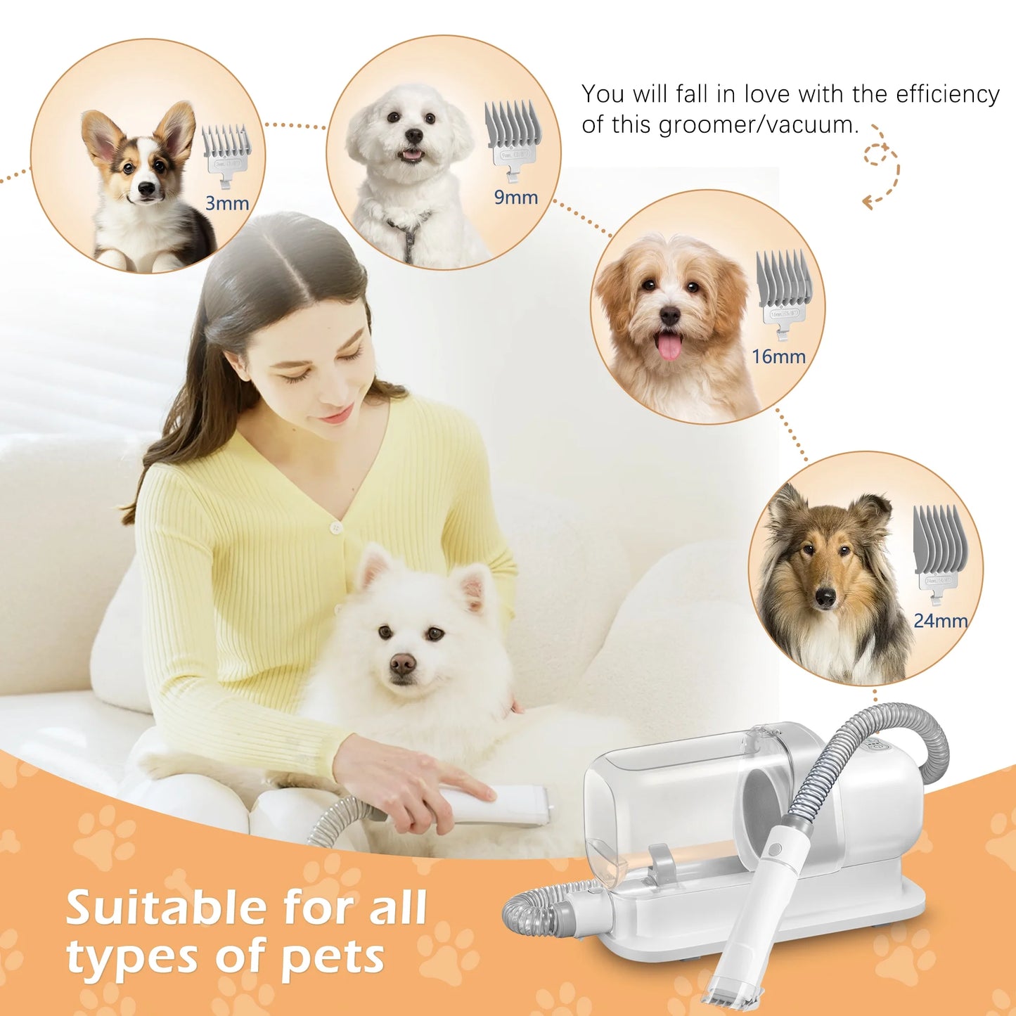Dog & Cat Grooming Clippers Kit, Adjustable Corded Electric with Accessories (9 Pack)